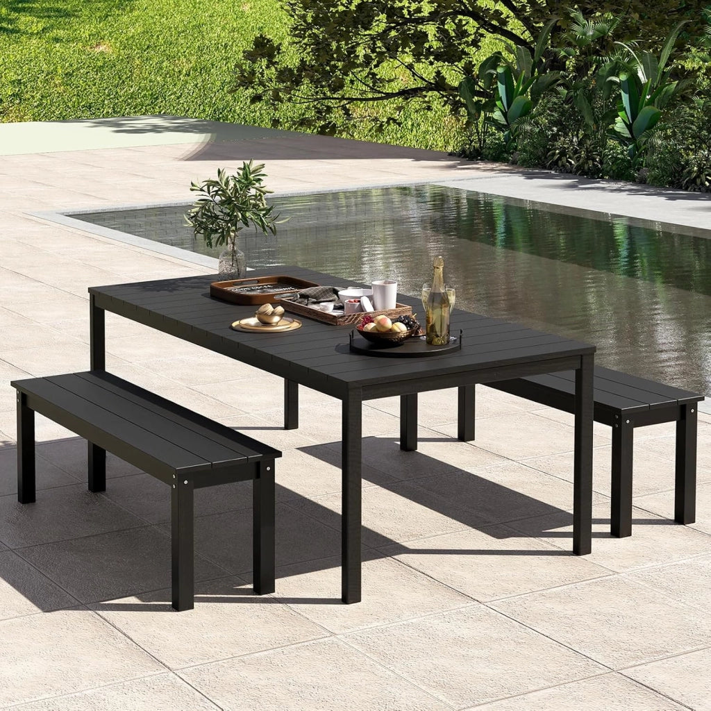 GIANTEX Panca da giardino resistente alle intemperie, per 3 persone, panca da balcone senza schienale, per giardino, terrazza, effetto legno, in plastica, portata fino a 340 kg, per esterni, 140 x 35