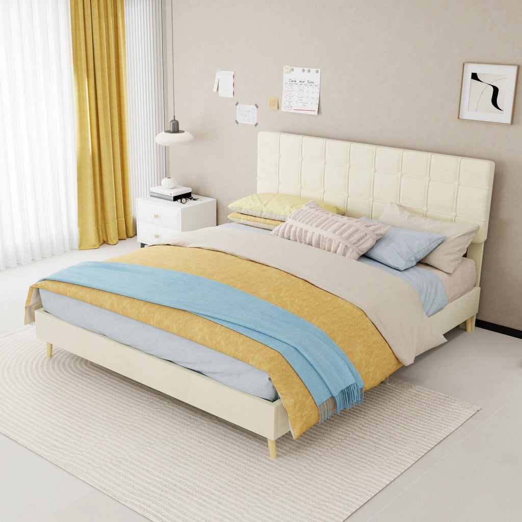 Letto matrimoniale rivestito in velluto beige dimensioni 160x200 cm