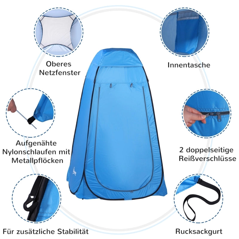 Tenda doccia pop-up per una persona in poliestere blu con tasche interne e montaggio semplice 120 × 120 × 190 cm