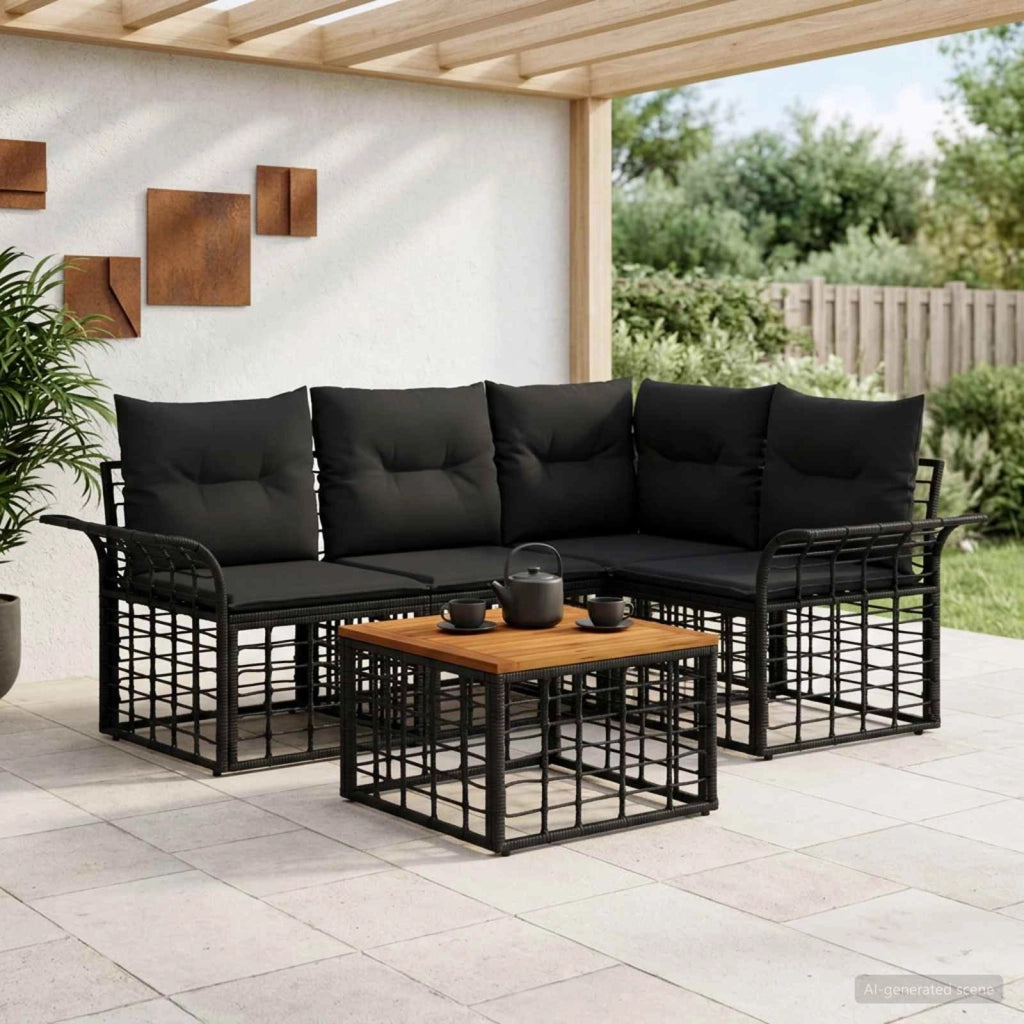 Set di divani da esterno 5 pz Nero e Grigio scuro Poliestere 3437685