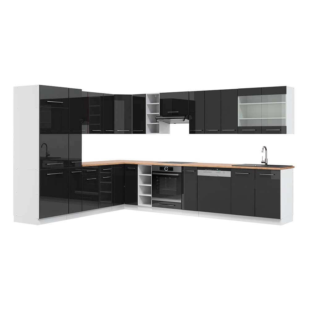 Cucina angolare completa Fame-Line Antracite lucido/Bianco 347 x 60 cm, PL Rovere Vicco