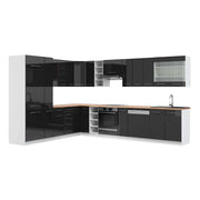 Cucina angolare completa Fame-Line Antracite lucido/Bianco 347 x 60 cm, PL Rovere Vicco