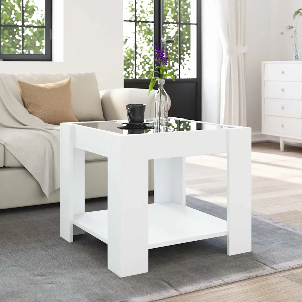 Tavolino Salotto con LED Bianco 53x53x45 cm Legno Multistrato