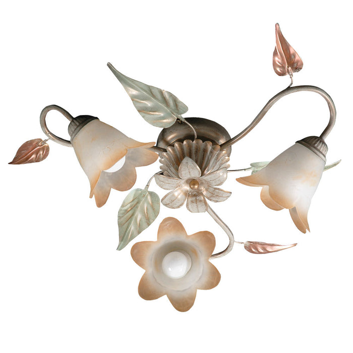 Plafoniera 3xE14 Montatura Anticata Vetro Bianco Sfumato Ambra E-Energy Giulia