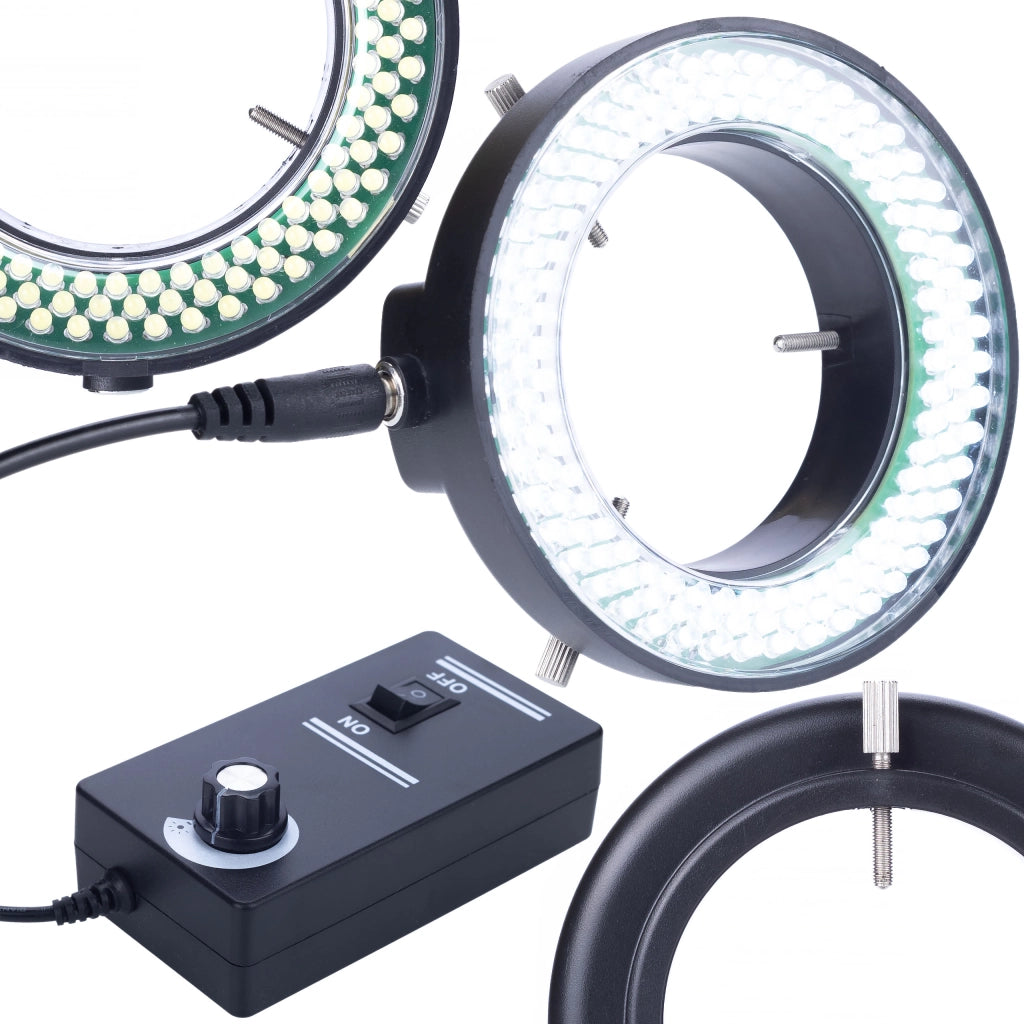 Illuminatore per Microscopio 144xLED – Regolabile con Dimmer | Diametro 60–95 mm