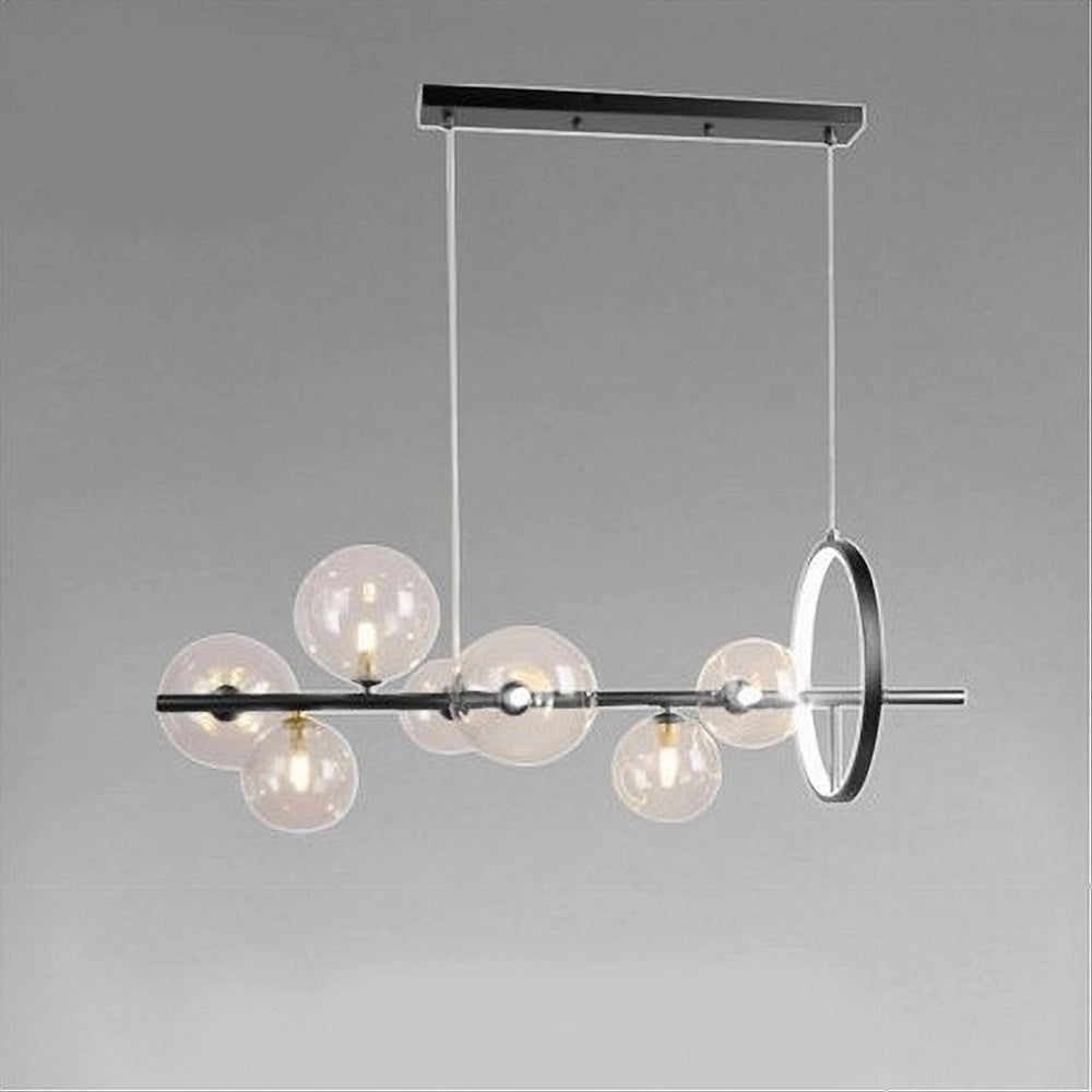 Trade Shop - Lampadario Moderno A Sospensione Nero 7 Sfere G9 Bolle In Vetro Con Cerchio 71676 -