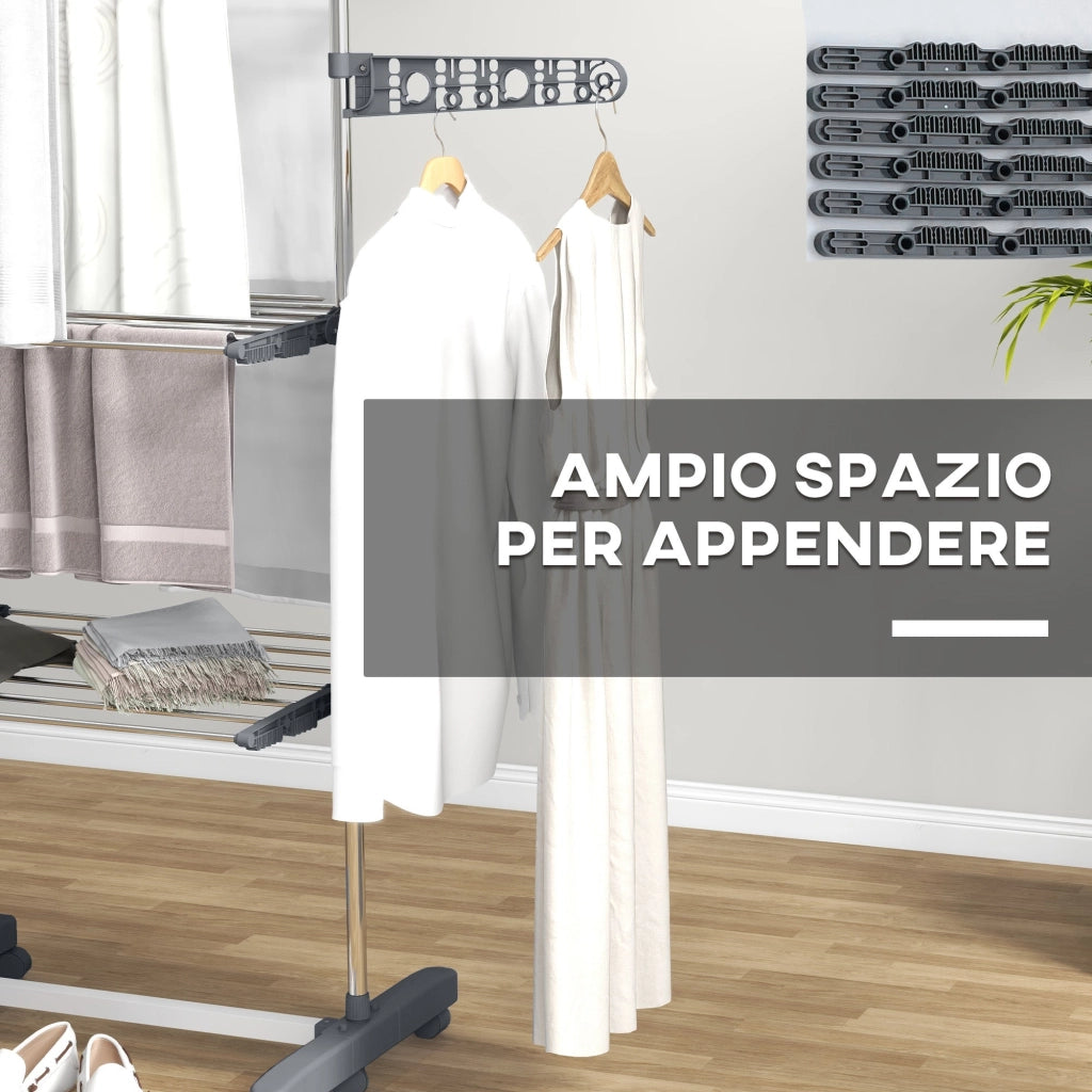 Stendino Verticale 3 Ripiani Regolabili 142x55x152 cm in Acciaio e Plastica Grigio e Argento