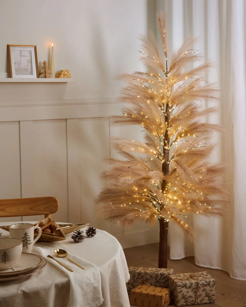 Albero di Natale artificiale beige in materiale sintetico 190 cm Luci LED per esterni e interni Decorazioni natalizie in stile moderno