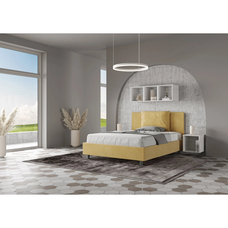 Letto imbottito Piazza e mezzo 130x190 cm Antea - Contenitore,Microfibra,Ocra