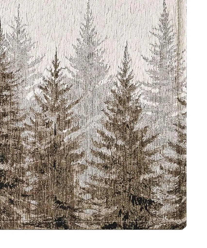 Tappeto moderno ABETI BEIGE FANGO disegno foresta aghifoglie di montagna, passatoia cucina multiuso lavabile in lavatrice e anti-scivolo cm.55x240