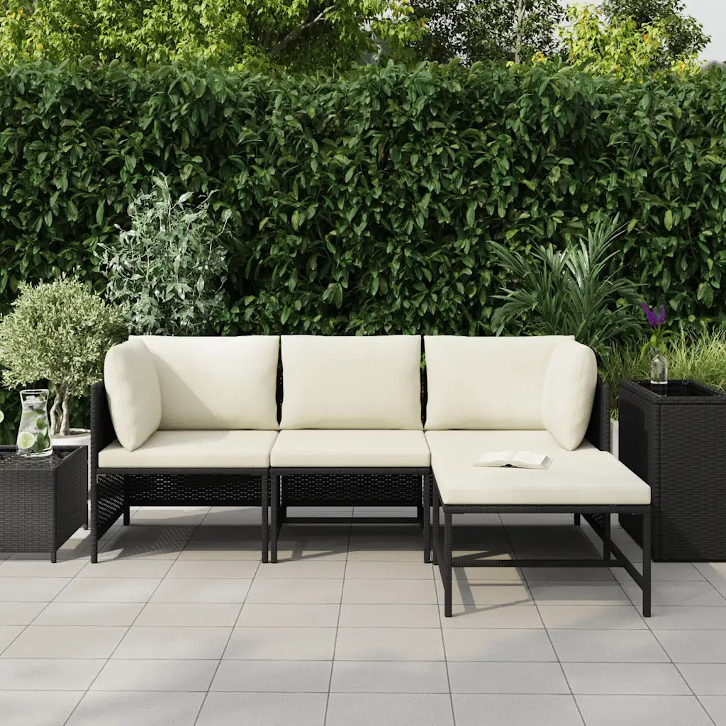 Set Divani da Giardino 4 pz con Cuscini in Polyrattan Nero cod mxl 73770