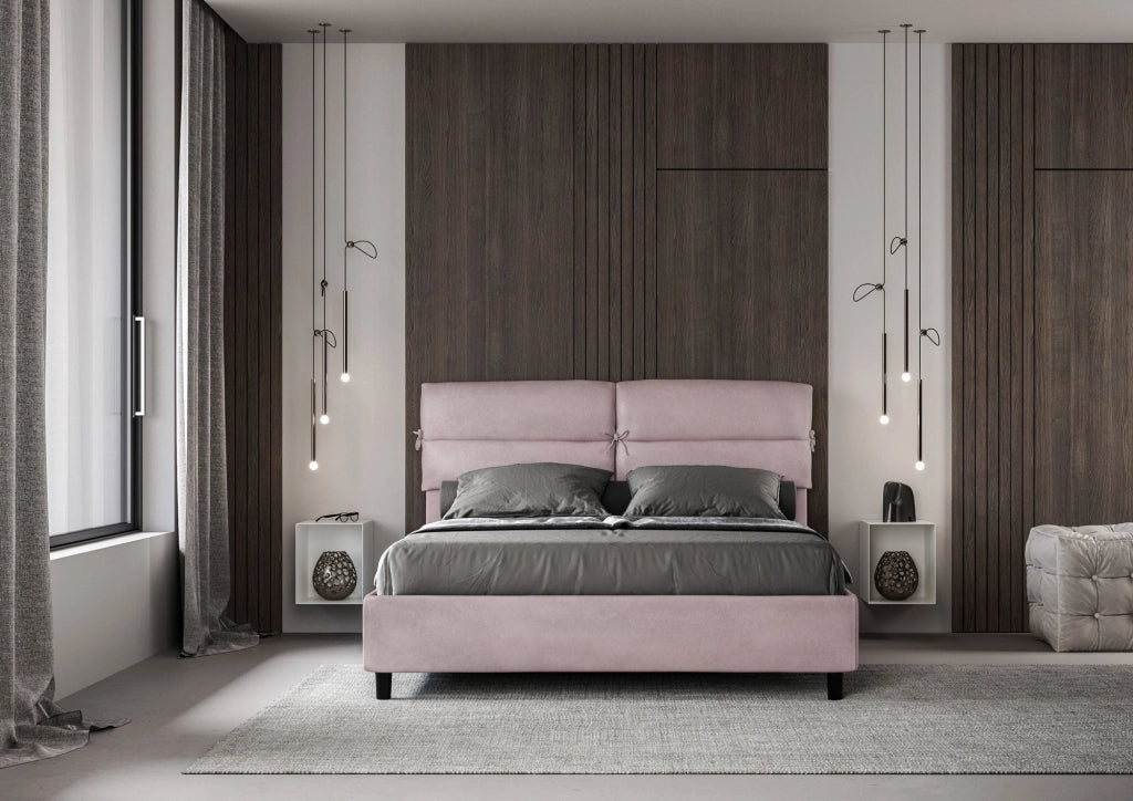 Letto matrimoniale senza rete imbottito 160x190 microfibra blu Nandy