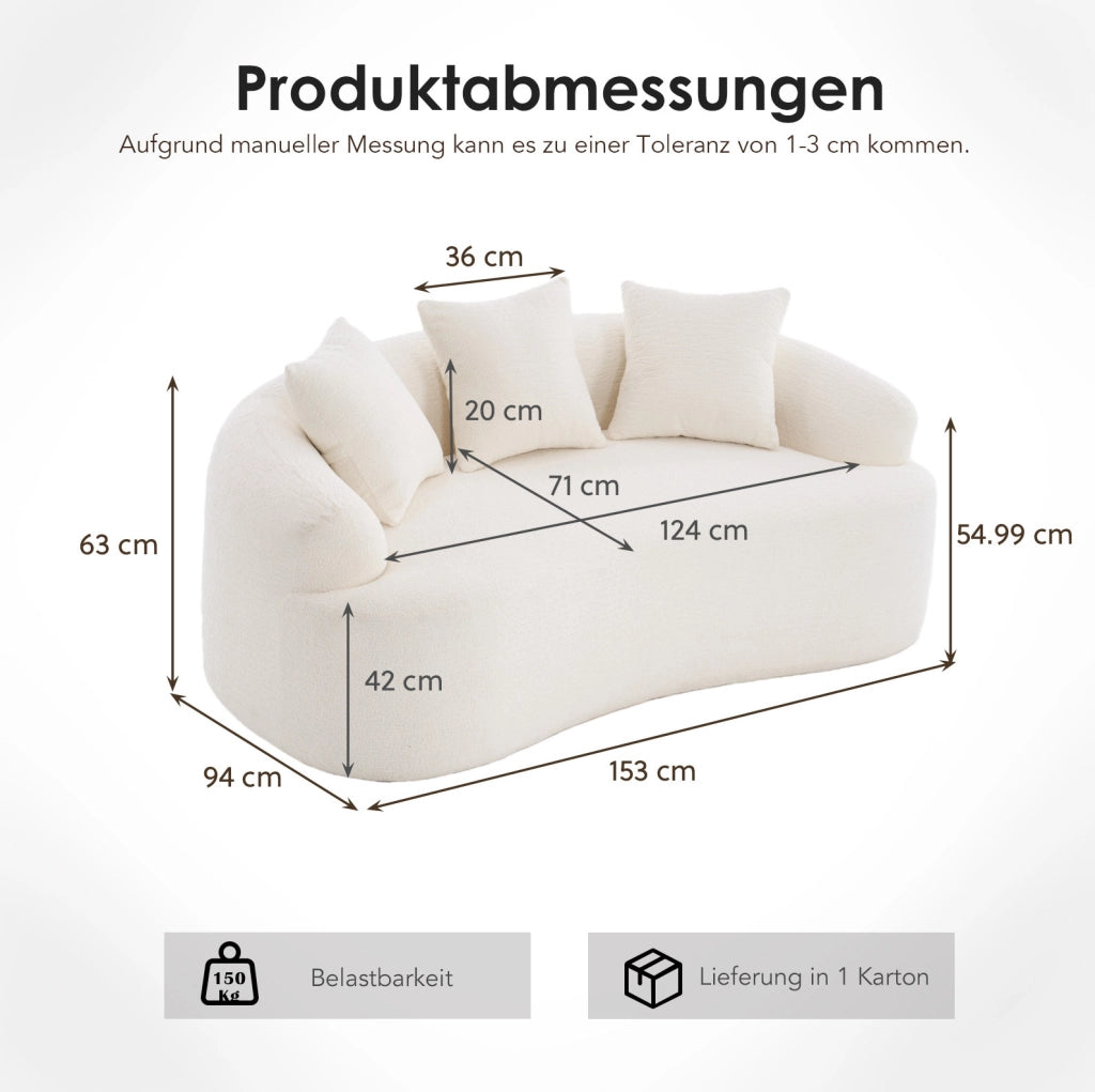 Divano a 2 posti in ciniglia con molle insacchettate e schiuma; bianco; 45 × 49 × 102 cm