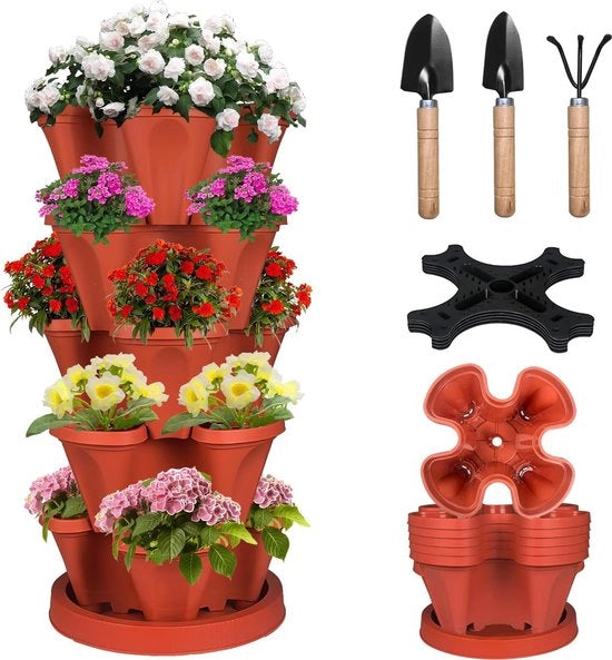 Torrino verticale per orticoltura con torre a stak per fragole, 5 livelli di vaso verticale per orto interno ed esterno per fragole, fiori, erbe, verdure