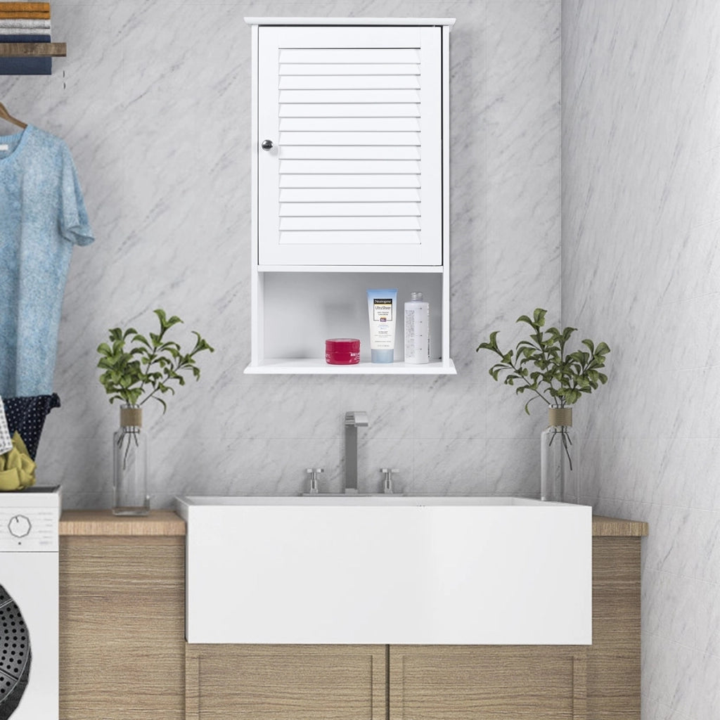 Armadietto da parete in legno da bagno con ripiani, Mobile da bagno sospeso 42x16,5x70cm Bianco