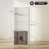 Libreria con Mensole Aperte e Armadio con Ante, 60x30x149,5 cm, Bianco e Marrone