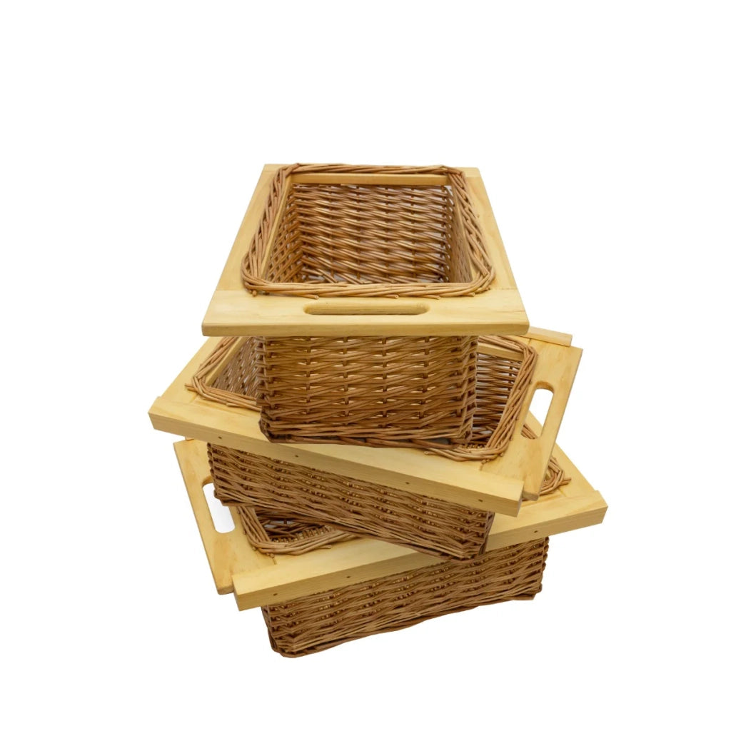 Cestelli Estraibili in Vimini per Cucina Cassetti Credenza Cesto in Vimini con Telaio e Binari in Legno di Faggio per Dispensa da 40cm Organizza Unità 40 cm con Viti - 3 Cesti