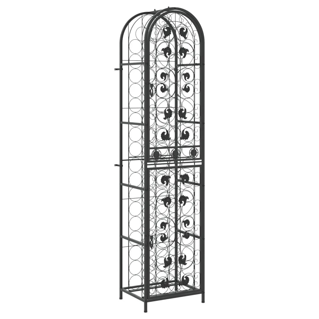 Portavini da 73 Bottiglie Nero 45x36x200cm in Ferro Battuto