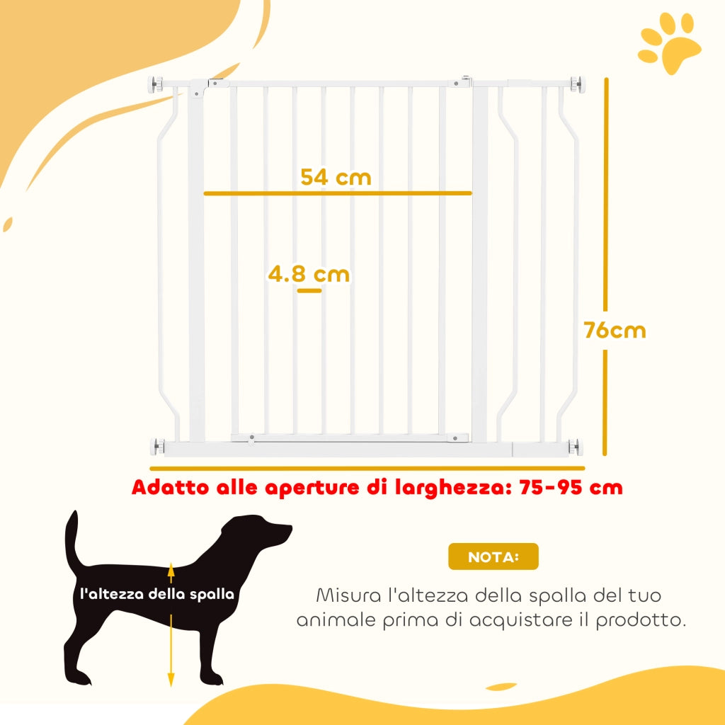 Cancelletto per Cani a Larghezza Regolabile con Doppio Blocco. in Acciaio e ABS. 76x75-95 cm. Bianco