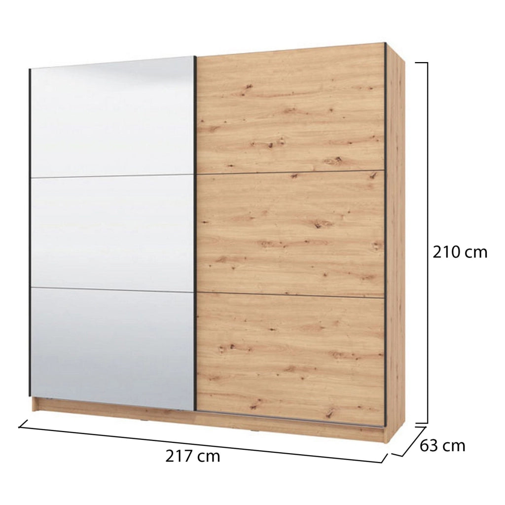 Armadio Camera da Letto Soncino, Guardaroba Grande Appendiabiti, 217x210h cm Marrone Rovere Nodi