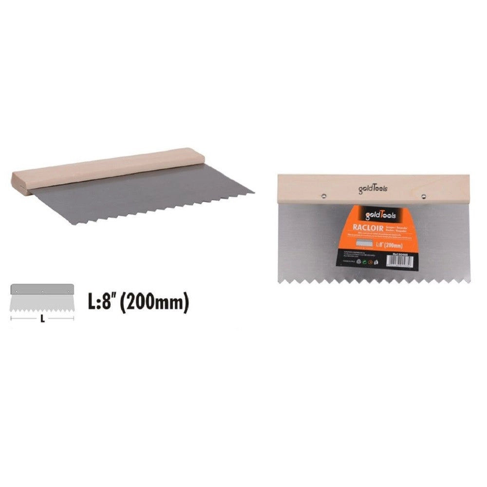 Trade Shop - Spatola Raschietto Dentato Acciaio Impugnatura Legno 8″ 200 Mm Ferramenta 90466 -