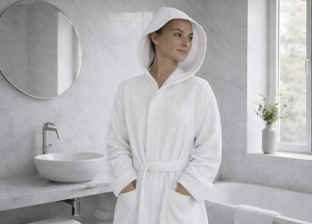 Accappatoio Con Cappuccio In Morbida Spugna Mod. Boutique Tinta Unita Bianco - XL-XXL - Bianco