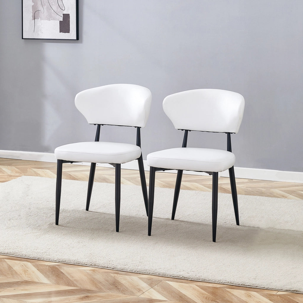 Sedia da sala da pranzo 2 pezzi con schienale ergonomico in PU e gambe in metallo, bianco e nero, stile moderno