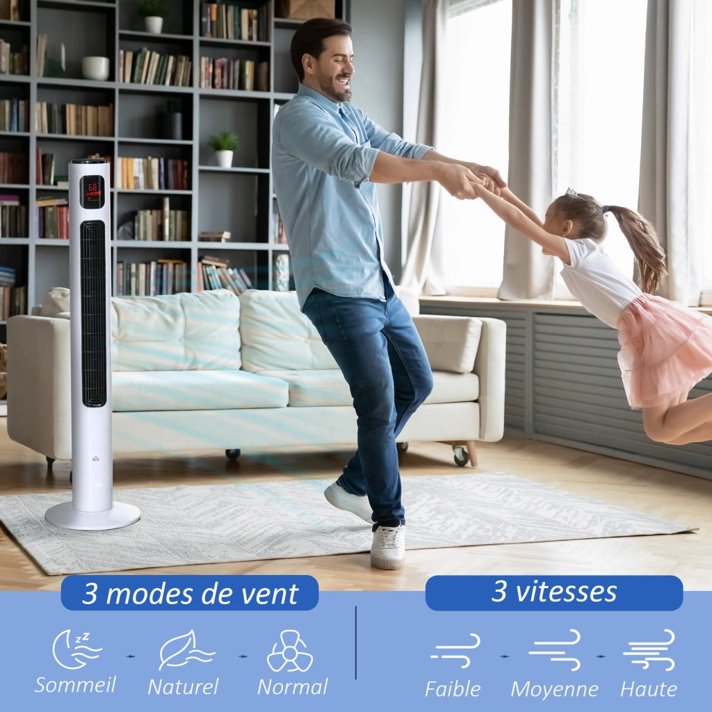 Ventilatore a colonna ¨C zephmum ¨C oscillante 70¡ã, timer 12h, telecomando, LED, 45W, bianco