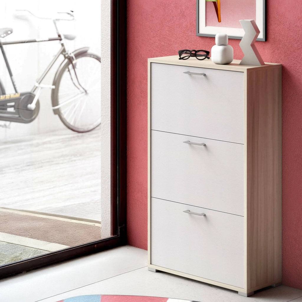 Mobile Portascarpe Axinite, Scarpiera 18 Paia Made in Italy, 67x28x112h cm Bianco