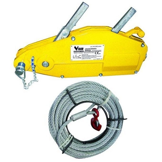 Vigor 4972008 Argano Paranco Manuale con Fune 20 m Capacita' 800 Kg Diametro Fune 8.3 mm colore Giallo