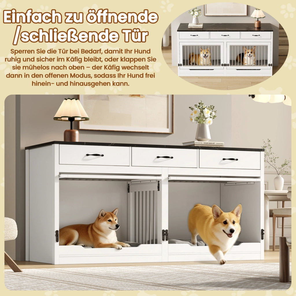 Mobile kennel per cani in MDF e metallo con 3 cassetti