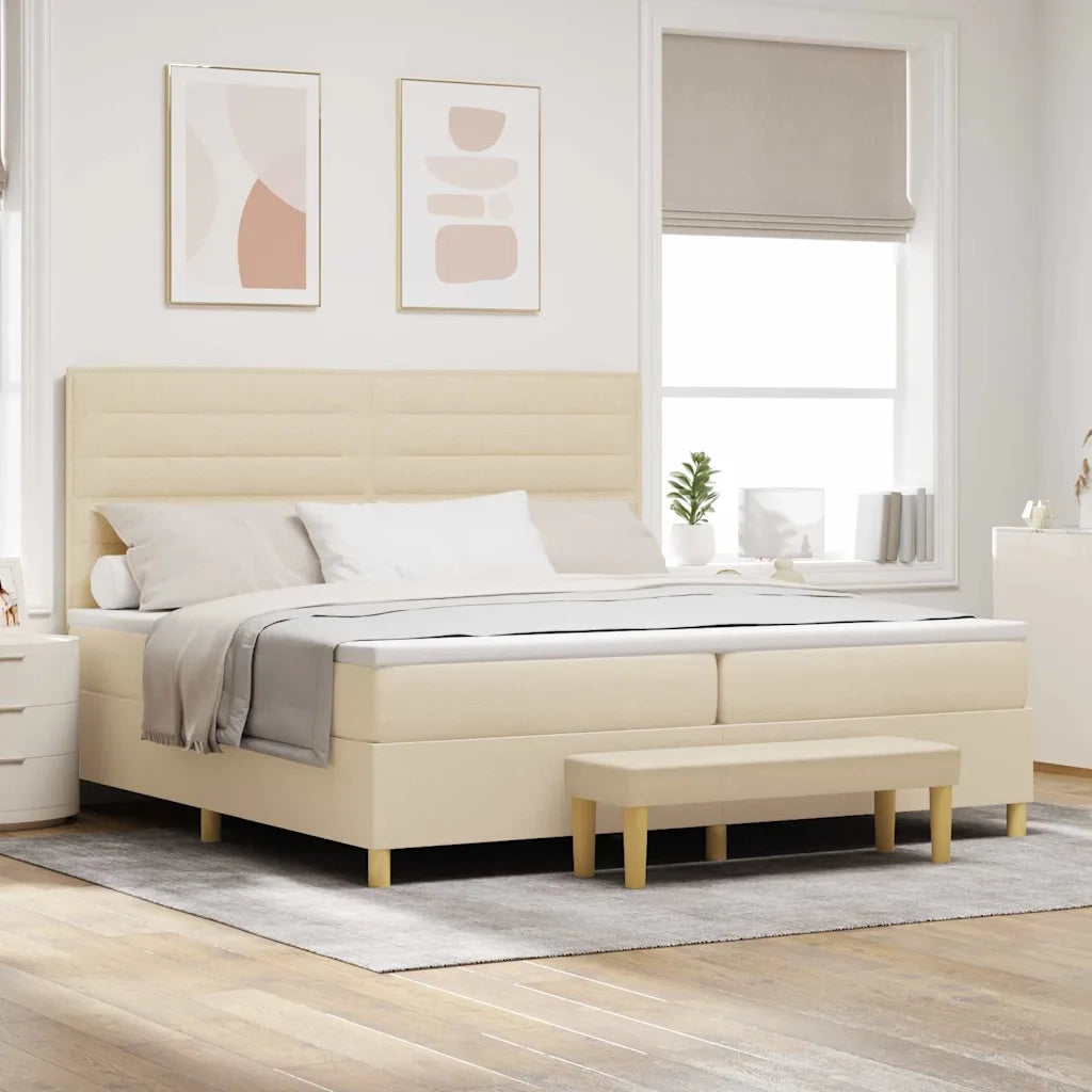 Letto a molle con materasso Crema 200 x 200 cm Tessuto 3344252