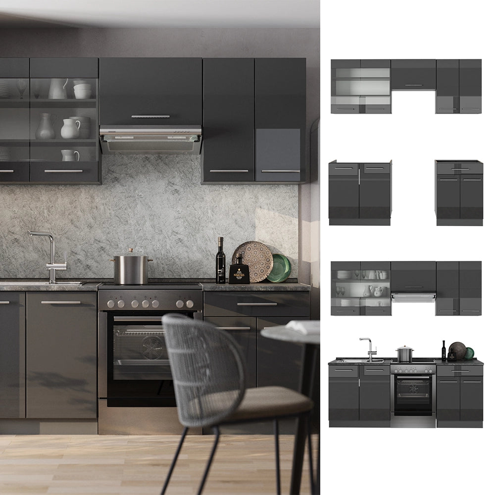 Cucina componibile Fame-Line Antracite lucido/Antracite 200 cm, PL Antracite Vicco