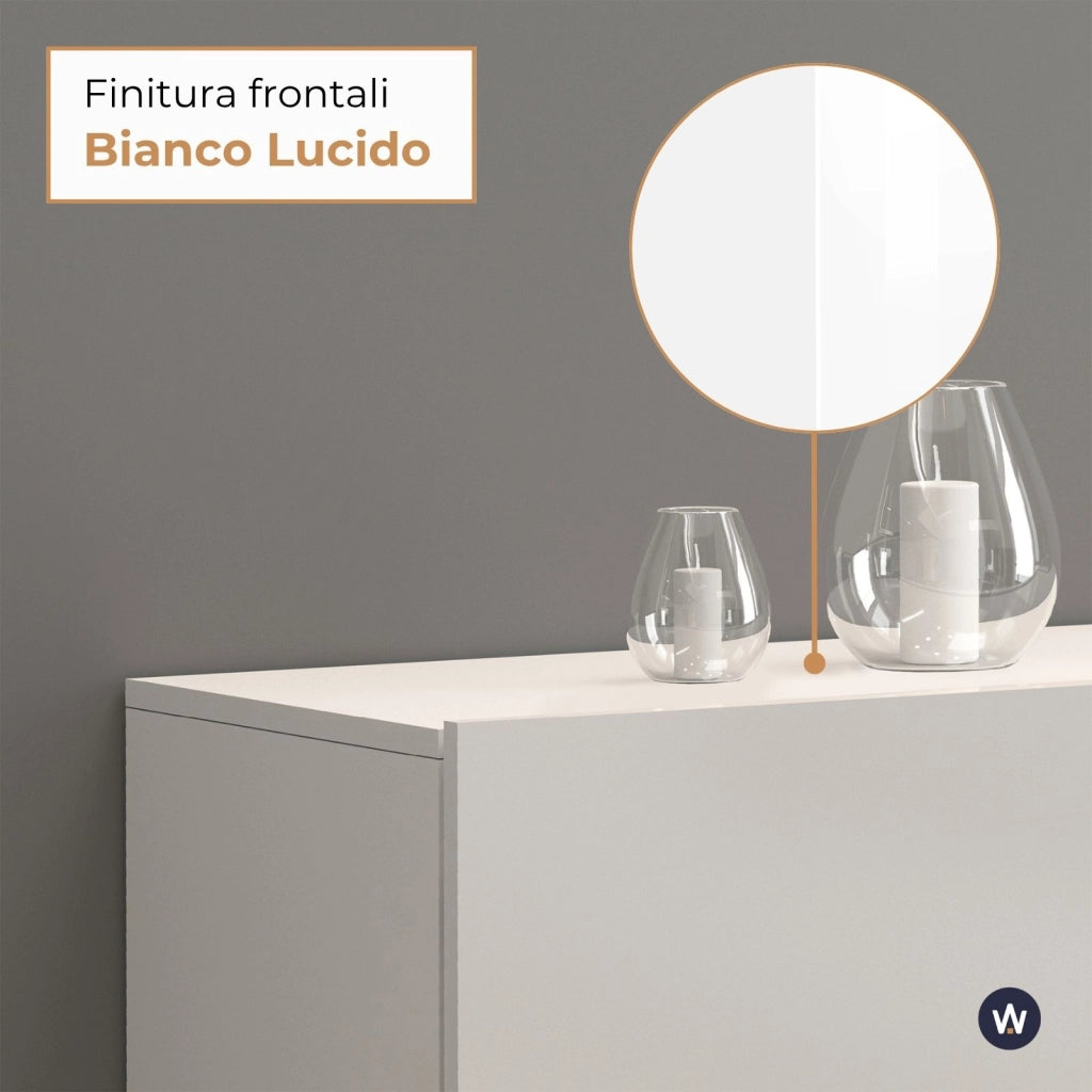 WHOUS Credenza Potenza con 3 ante bianco lucido 130x40x81 cm