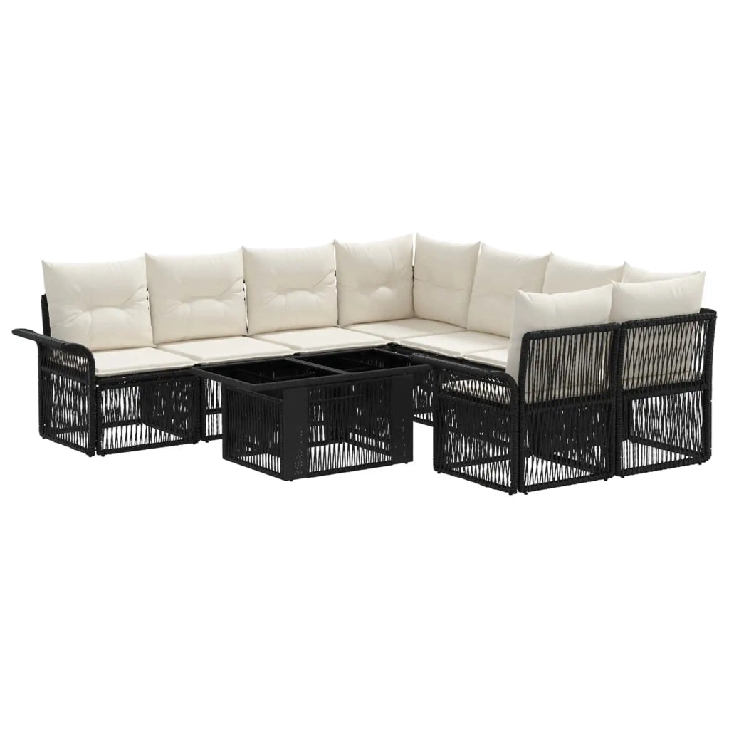 Set Divano da Giardino 9 pz Nero e Bianco Crema polyrattan 3436609
