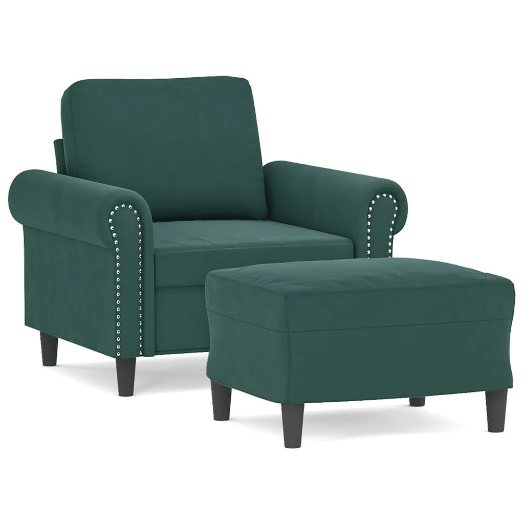 Poltroncina con Poggiapiedi Verde Scuro 60 cm in Velluto 3201207