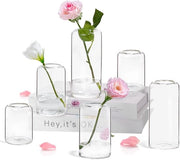 Set di vasi in vetro per decorazione di tavola, insieme decorativo moderno a forma di cilindro da 6 vasi per fiori con bocca sottile per matrimoni, vaso in vetro soffiato a mano per un punto focale di decorazione di casa