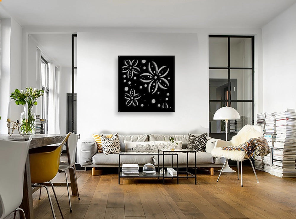 FLOWERS - Pannello in PVC traforato - Parasole Colore: nero, Misura: 98x98 cm