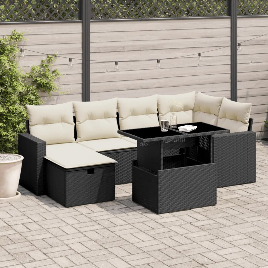 Set Divani da Giardino con Cuscini 7pz Nero Polyrattan 3274816