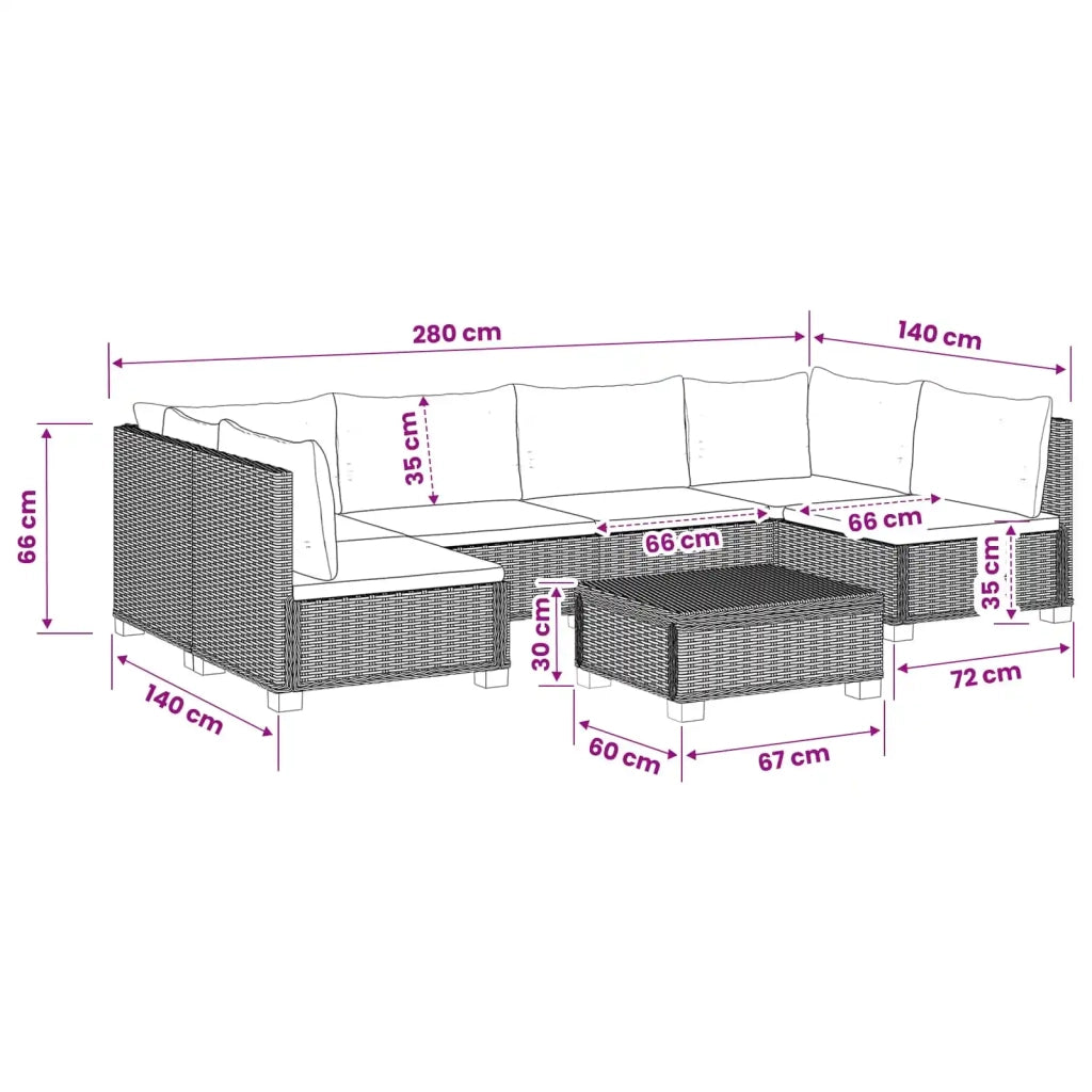 7 pz Set Lounge in Rattan con Cuscini GENDT Rattan naturale 3429869