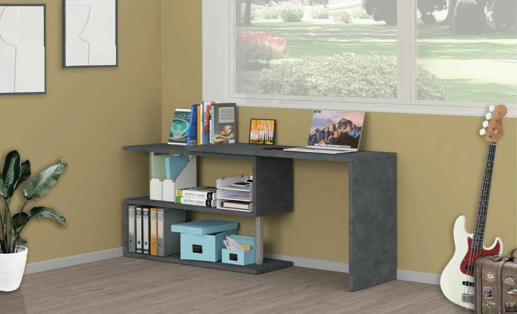 Topazio, Scrivania Angolare Made in Italy, 120x50x75h cm Nero Antracite