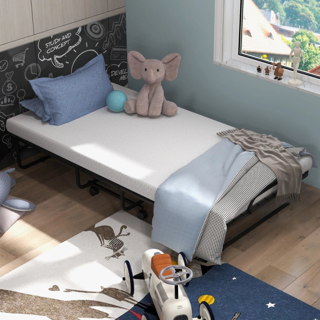 Brandina pieghevole con materasso in memory foam-Letto singolo con struttura in metallo per adulti bambini