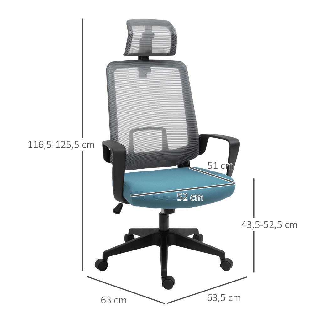 Sedia da ufficio ergonomica ¨C zephmum ¨C 63.5x63x116.5-125.5 cm blu grigio