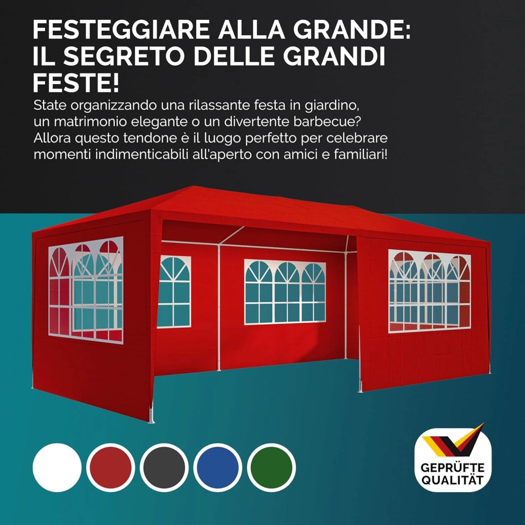Gazebo da Giardino 3x6m Protezione UV 18m² Idrorepellente 6 Pareti Tenda Feste Padiglione Tendone Giardino