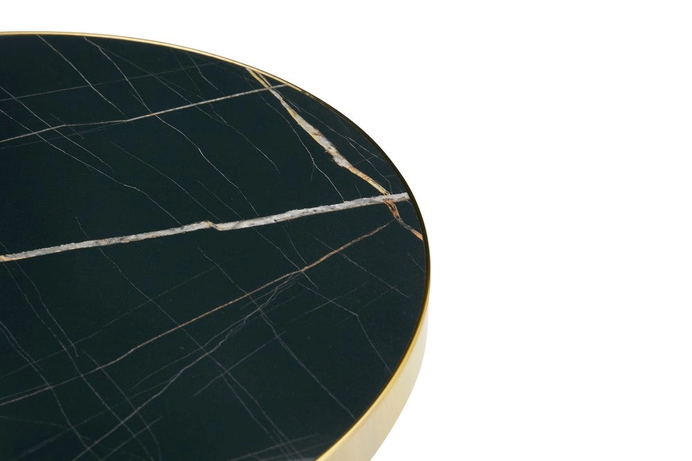 Tavolino Rotondo da Salotto ¨C MINIMAL ¨C Effetto Marmo, Struttura in Acciaio Dorato