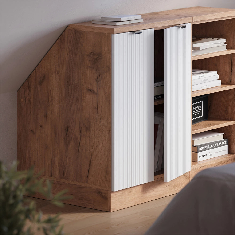 Mobile cucina sottotetto R-Line Ondulazione bianca/Rovere dorato 60 cm con 2 porte, carcassa 60 cm profondità Vicco