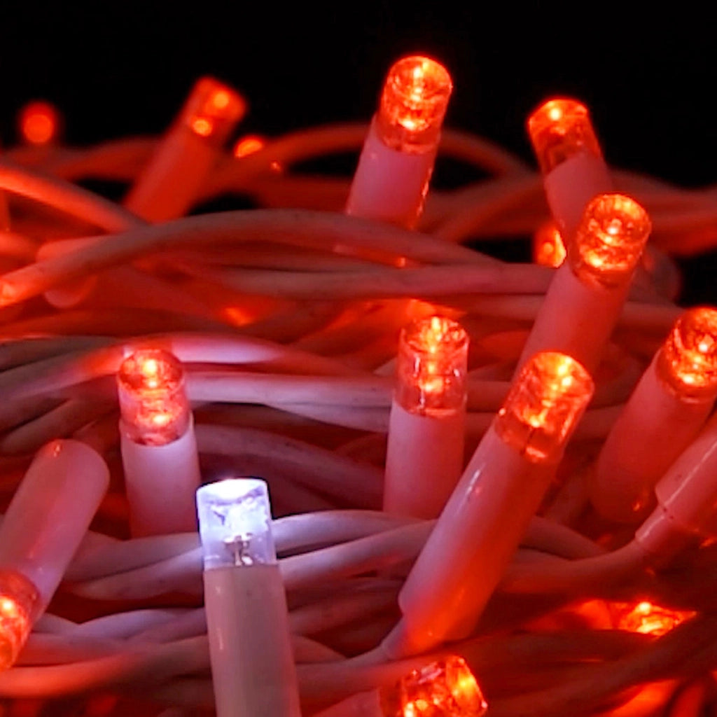 CATENA LUMINOSA CON 100 MAXI LED REFLEX 8MM CAVO BIANCO DA 10 METRI LUCE ROSSA E BIANCA - PERFETTA PER ESTERNI PROLUNGABILE FINO A 20 PEZZI