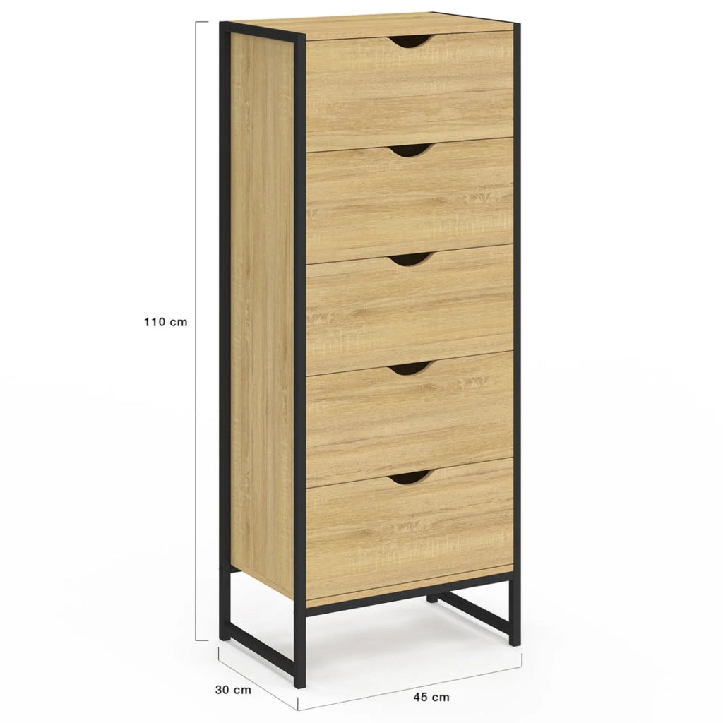 IDMarket - Cassettiera a 5 cassetti DETROIT 45 cm cassettiera di design industriale