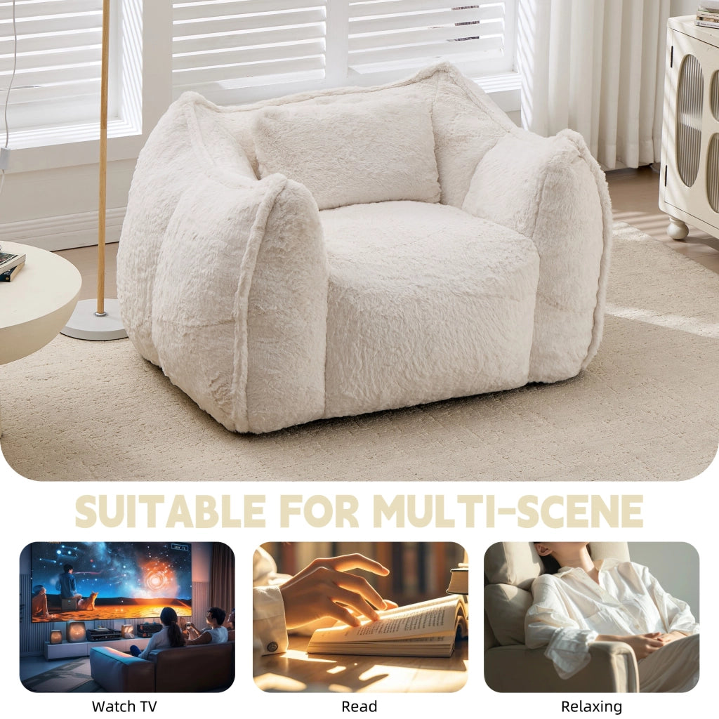 Poltrona pouf in pelliccia sintetica con design ergonomico e imbottitura in schiuma ad alta densità beige