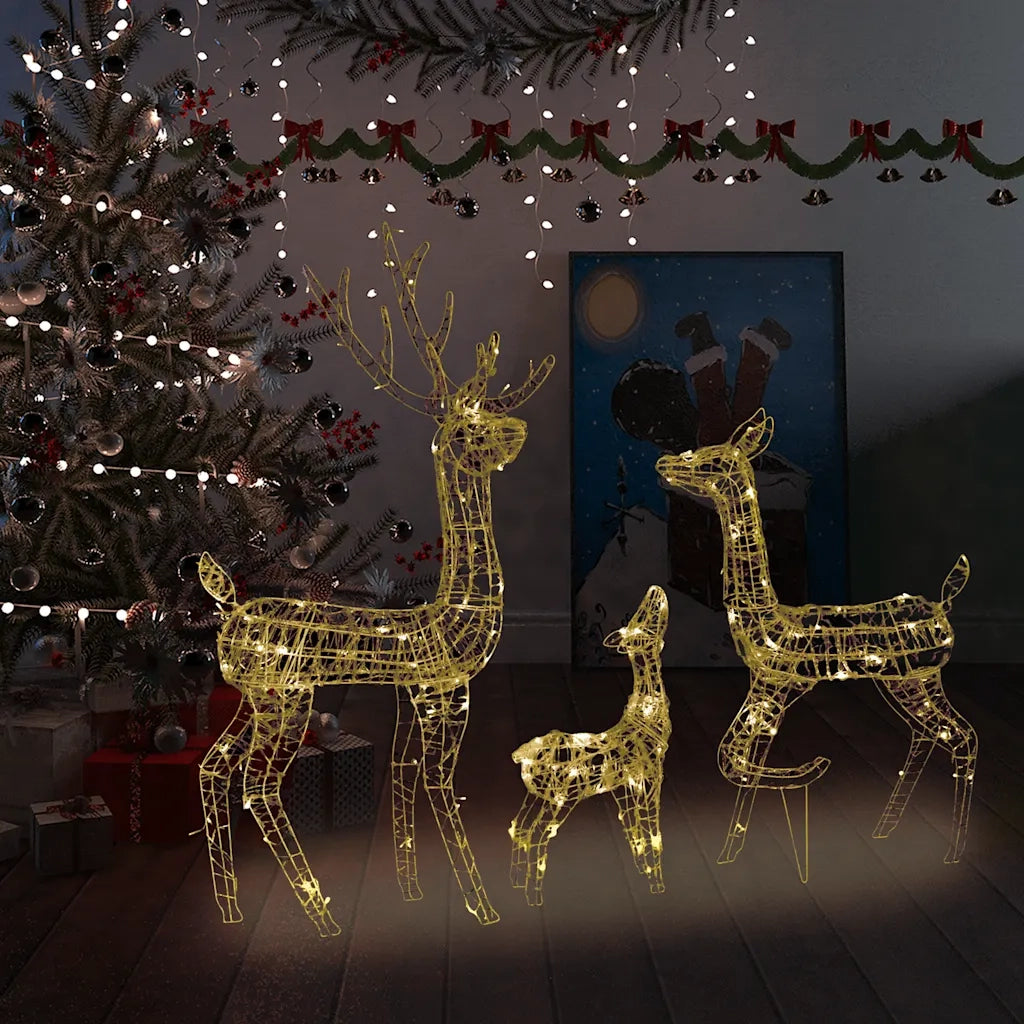 Famiglia di Renne di Natale 300 LED Bianco Caldo in Acrilico